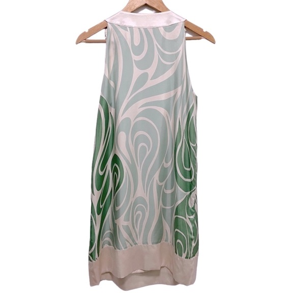 VINTAGE 100% Silk Green Cream Mid Century Style Shift Dress Size 8 - Picture 3 of 11